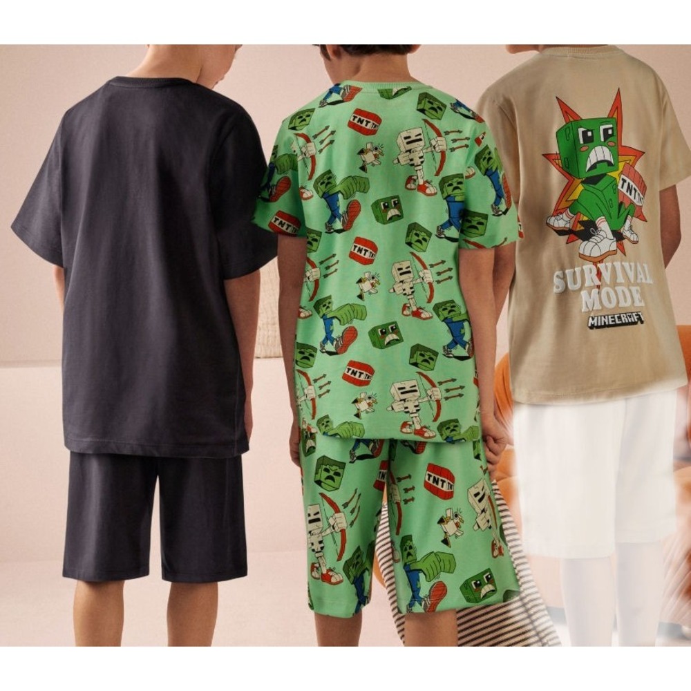 Next Minecraft Boy's 5pc 100% Cotton Pajama Shirts & Shorts - Size 9 Years - Picture 2 of 4